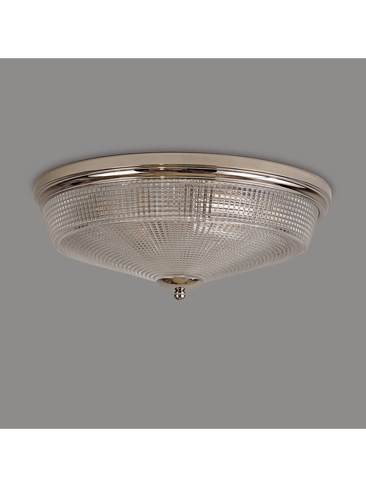 Idolite Sheridan Polished Nickel 3 Light Flush Ceiling Light Complete With Prismatic Glass Shade