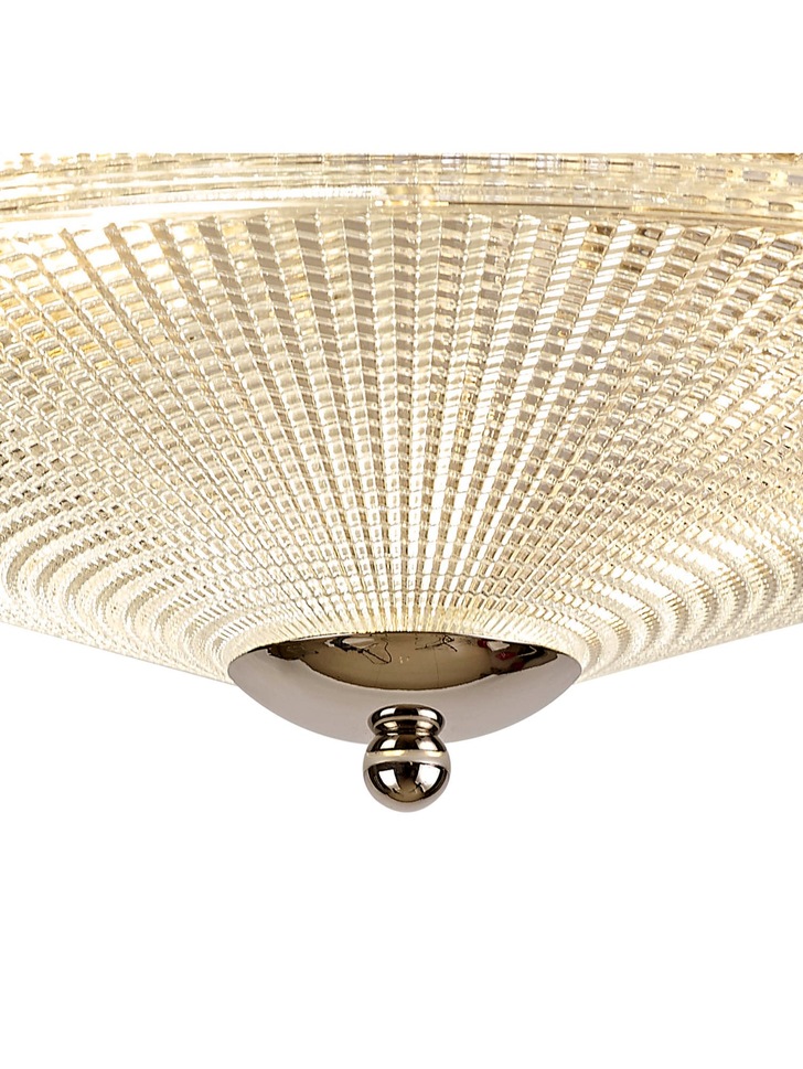 Idolite Sheridan Polished Nickel 3 Light Flush Ceiling Light Complete With Prismatic Glass Shade