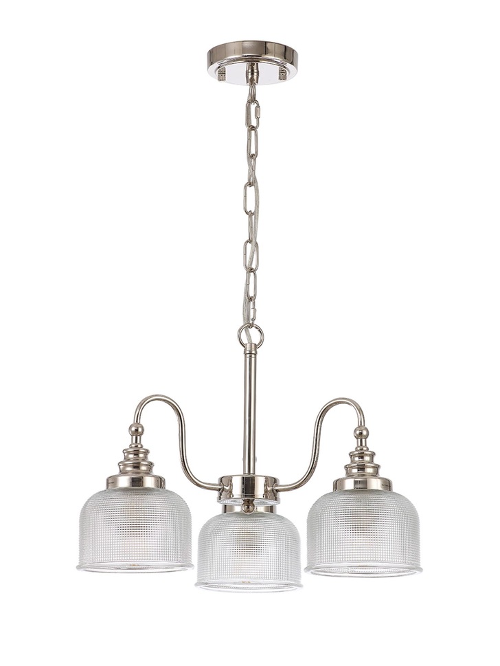 Idolite Sheridan Polished Nickel 3 Light Pendant Complete With Prismatic Glass Shades