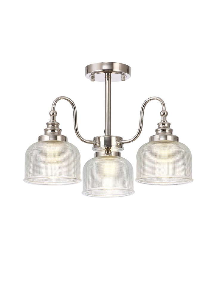 Idolite Sheridan Polished Nickel 3 Light Pendant Complete With Prismatic Glass Shades