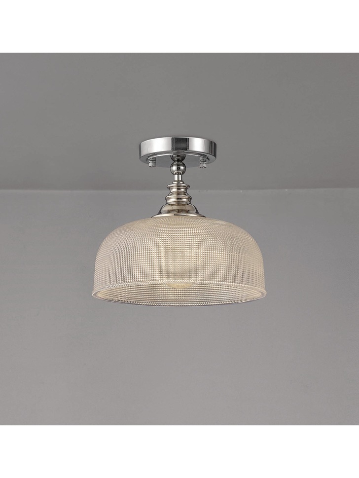 Idolite Sheridan Polished Nickel Single Pendant Light Complete With Prismatic Glass Shade