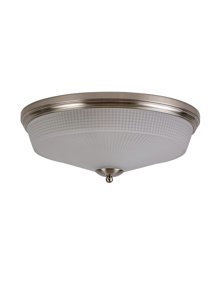 Idolite Sheridan Satin Nickel 3 Light Flush Ceiling Light Complete With Frosted Glass Shade