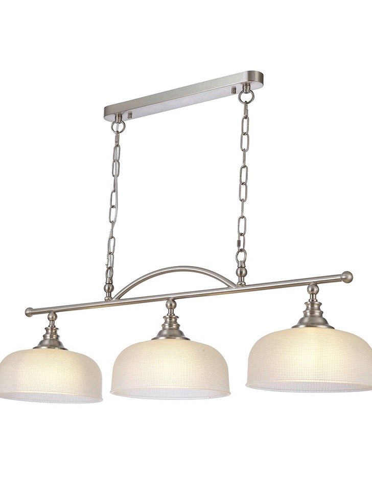 Idolite Sheridan Satin Nickel 3 Light Linear Bar Pendant Complete With Frosted Glass Shades