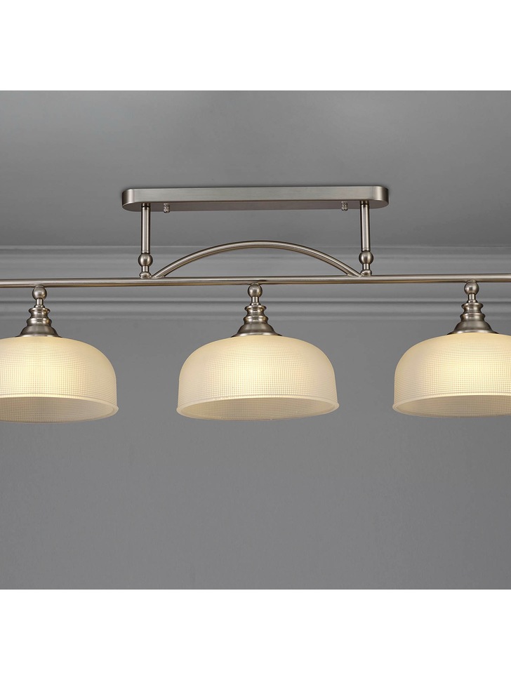 Idolite Sheridan Satin Nickel 3 Light Linear Bar Pendant Complete With Frosted Glass Shades