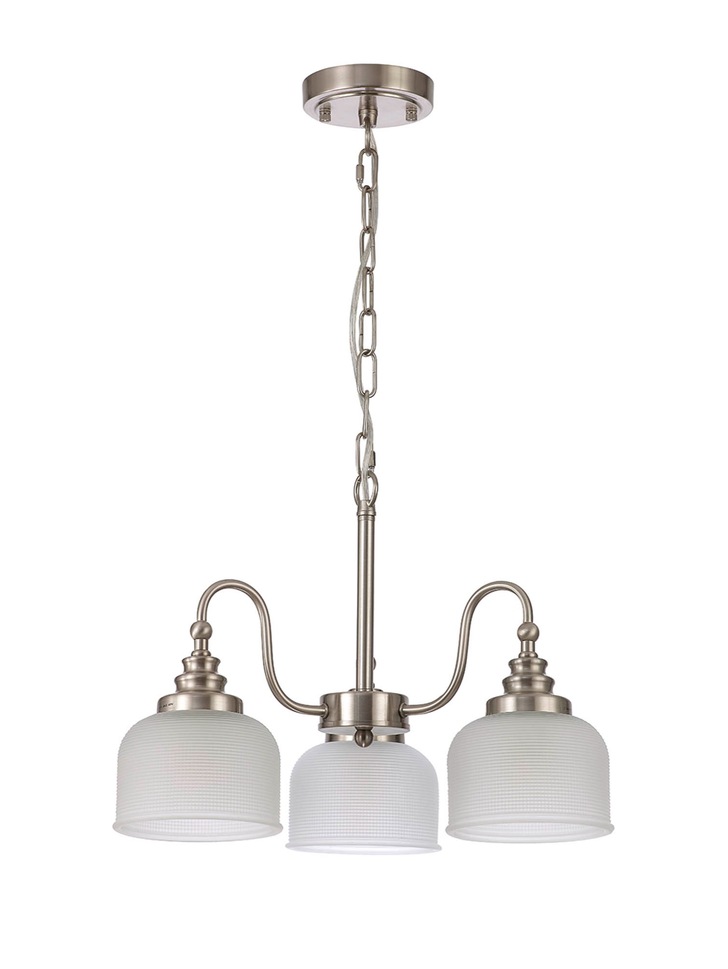 Idolite Sheridan Satin Nickel 3 Light Pendant Complete With Frosted Glass Shades