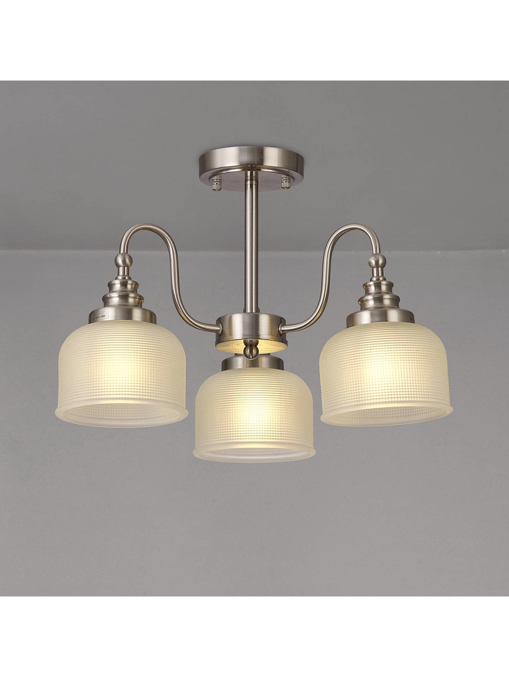 Idolite Sheridan Satin Nickel 3 Light Pendant Complete With Frosted Glass Shades