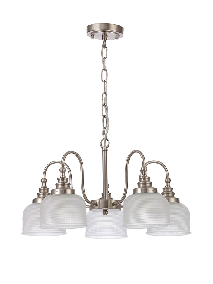 Idolite Sheridan Satin Nickel 5 Light Pendant Complete With Frosted Glass Shades