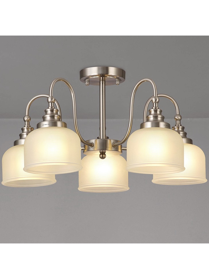 Idolite Sheridan Satin Nickel 5 Light Pendant Complete With Frosted Glass Shades