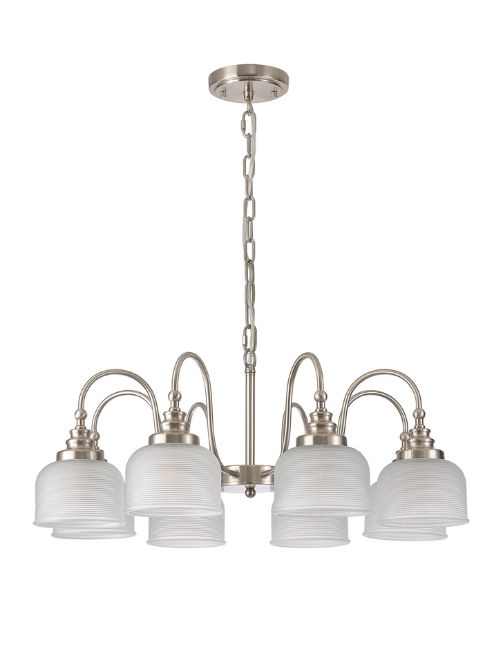 Idolite Sheridan Satin Nickel 8 Light Pendant Complete With Frosted Glass Shades