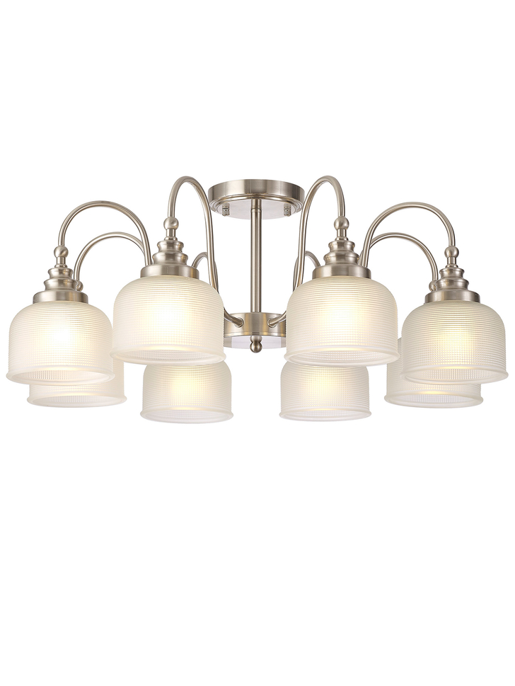 Idolite Sheridan Satin Nickel 8 Light Pendant Complete With Frosted Glass Shades