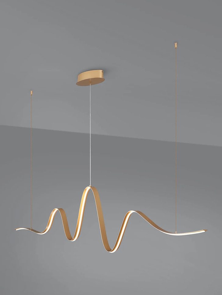 Idolite Sleek Gold Dimmable Wave Led Linear Island Pendant Light - 3000K