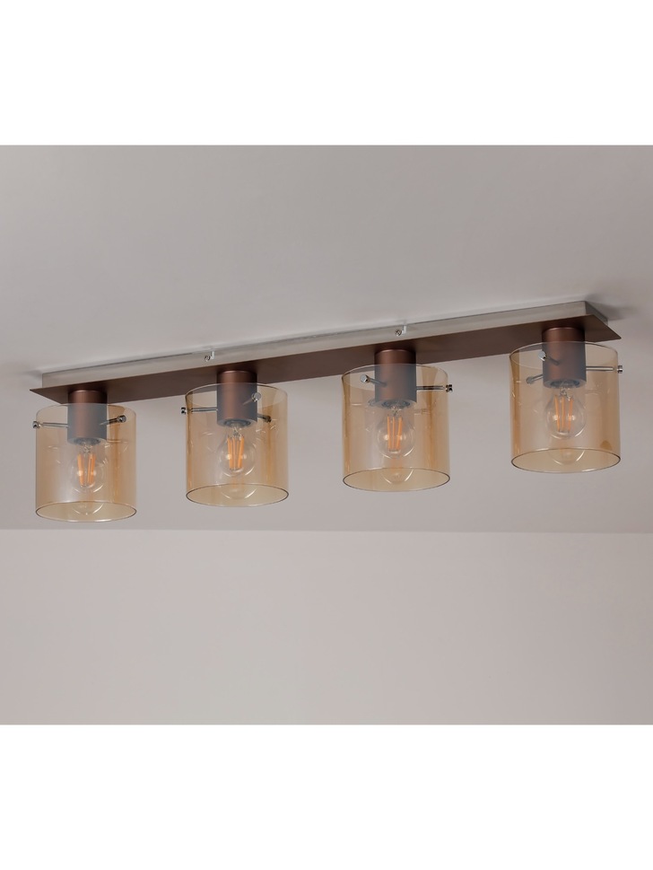 Idolite Snowdon 4 Light Flush Linear Ceiling Light In Mocha Complete With Amber Fade Glasses