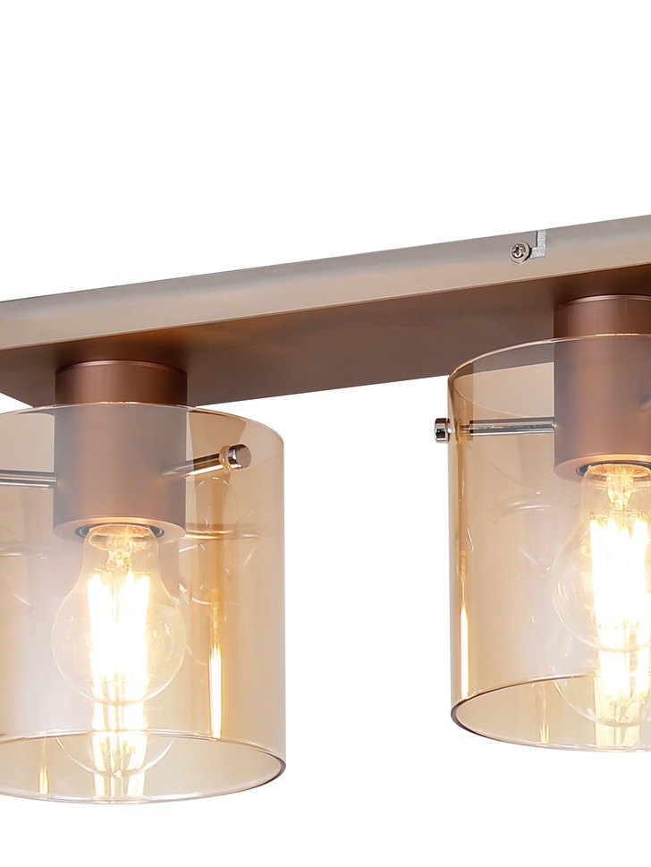 Idolite Snowdon 4 Light Flush Linear Ceiling Light In Mocha Complete With Amber Fade Glasses