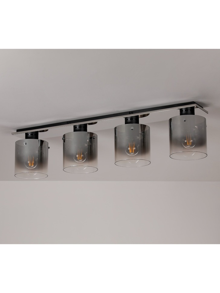 Idolite Snowdon 4 Light Flush Linear Ceiling Light In Polished Chrome Complete With Smoke Fade Glasses