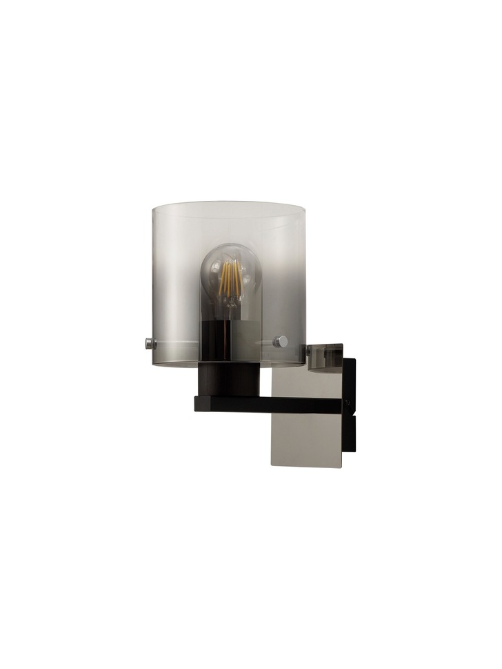 Idolite Snowdon Black/Polished Chrome Single Wall Light With Smoked/Clear Ombre Glass