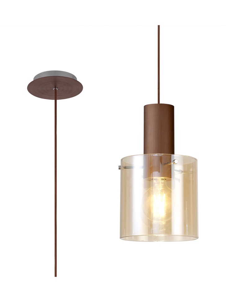 Idolite Snowdon Mocha Finish Single Pendant Light C/W Amber Glass