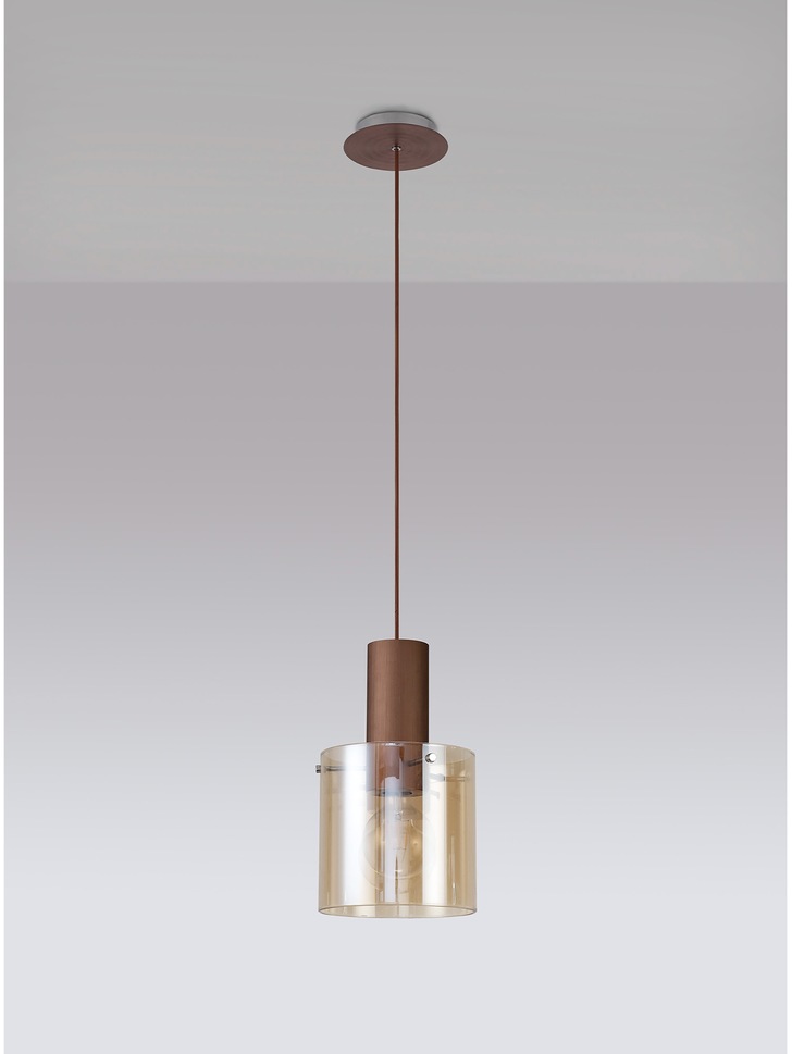 Idolite Snowdon Mocha Finish Single Pendant Light C/W Amber Glass