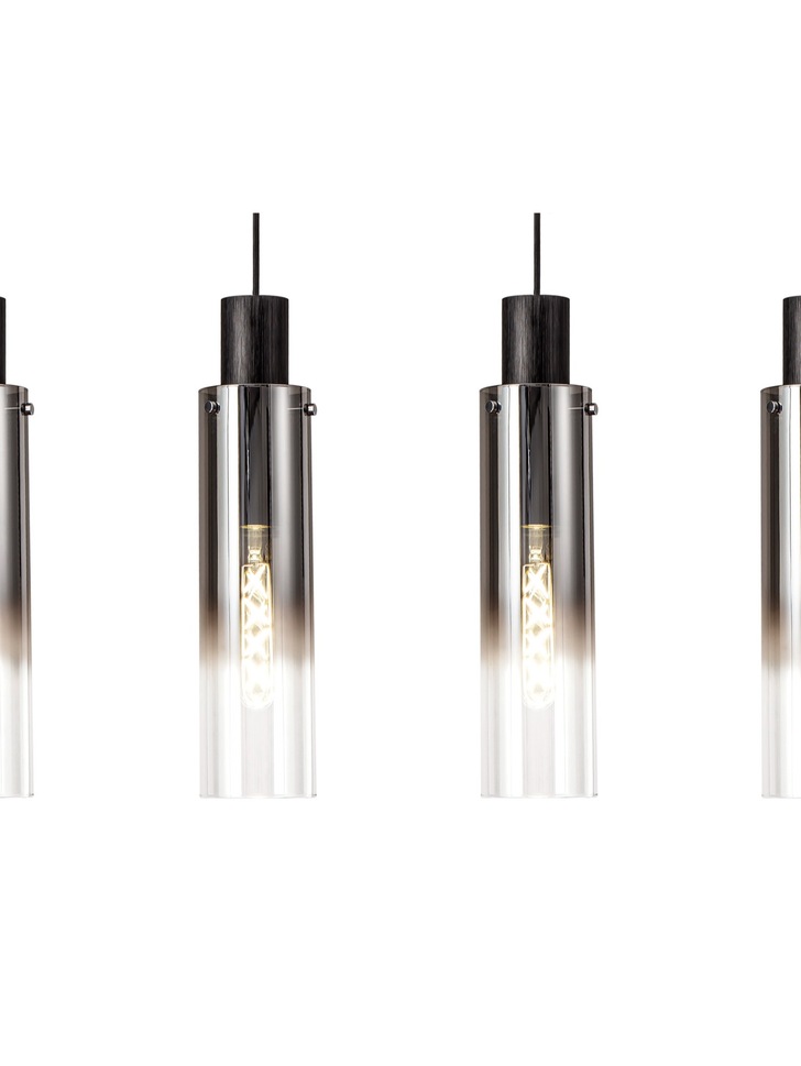 Idolite Snowdon Slim Black/Polished Chrome 4 Light Linear Bar Pendant With Smoked/Clear Ombre Glasses