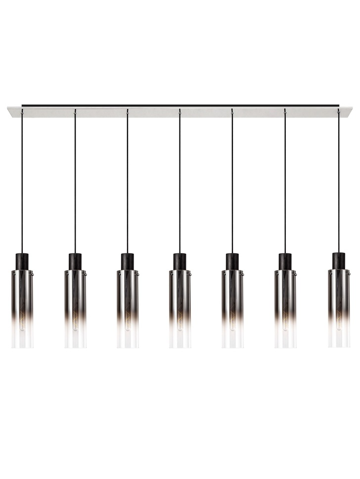 Idolite Snowdon Slim Black/Polished Chrome 7 Light Linear Bar Pendant With Smoked/Clear Ombre Glass Shades