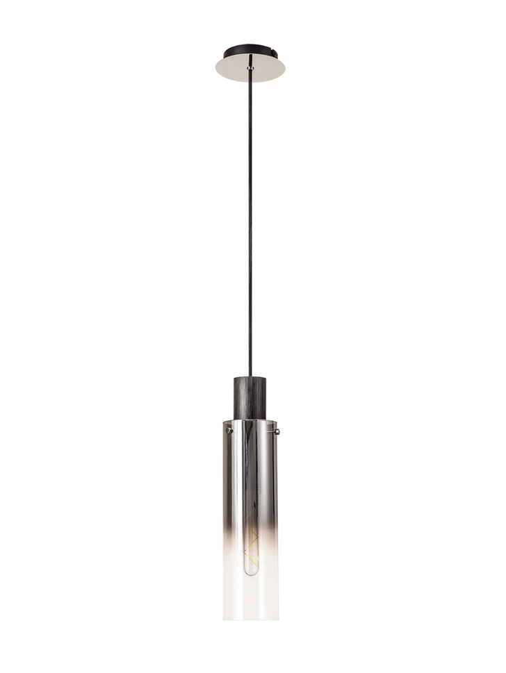 Idolite Snowdon Slim Black/Polished Chrome Single Pendant Light With Smoked/Clear Ombre Glass