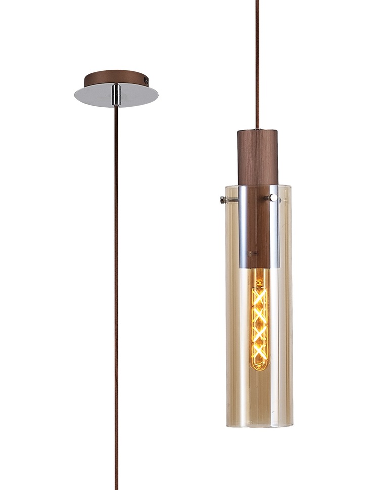 Idolite Snowdon Slim Mocha Single Pendant Light Complete With Amber Glass Shade