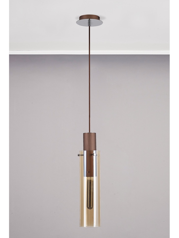 Idolite Snowdon Slim Mocha Single Pendant Light Complete With Amber Glass Shade