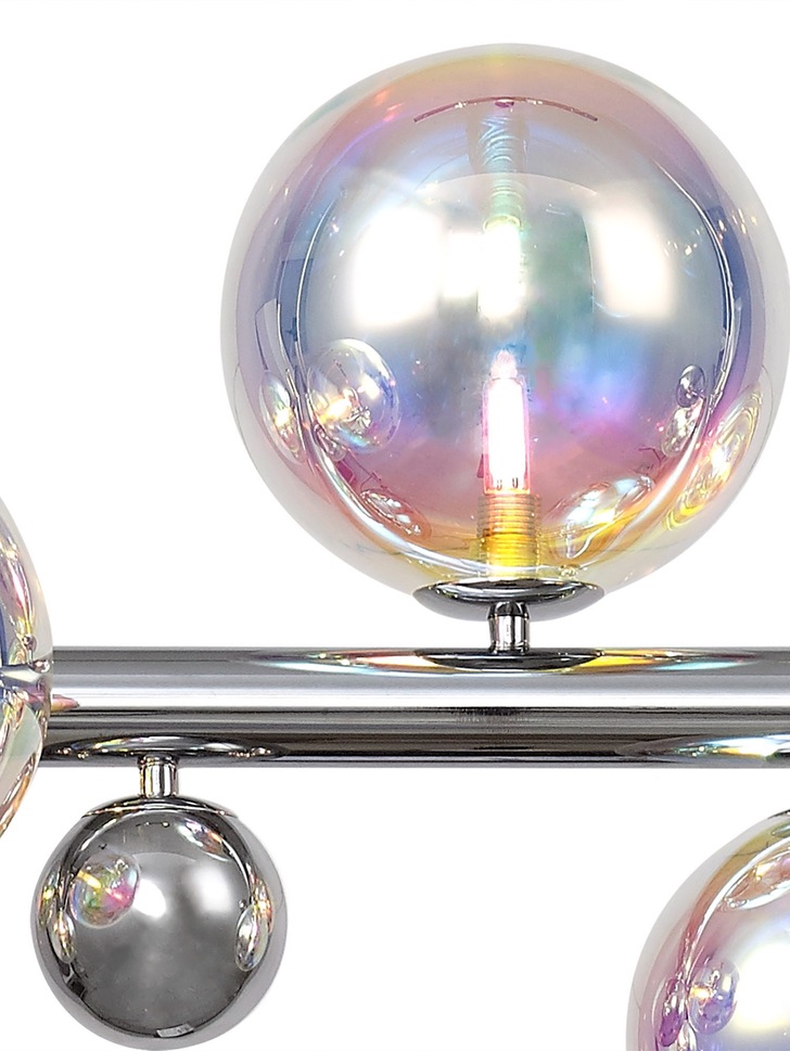 Idolite Stockwell Polished Chrome 7 Light Linear Bar Pendant C/W Iridescent Glass Globes