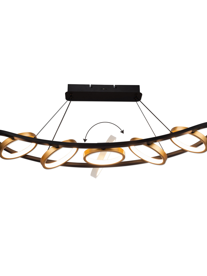 Idolite Tacita 5 Light Led Linear Bar Pendant In Satin Black/Gold