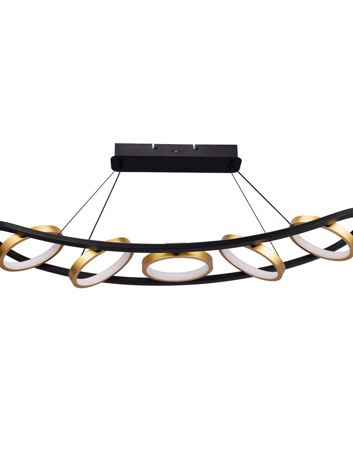 Idolite Tacita 5 Light Led Linear Bar Pendant In Satin Black/Gold