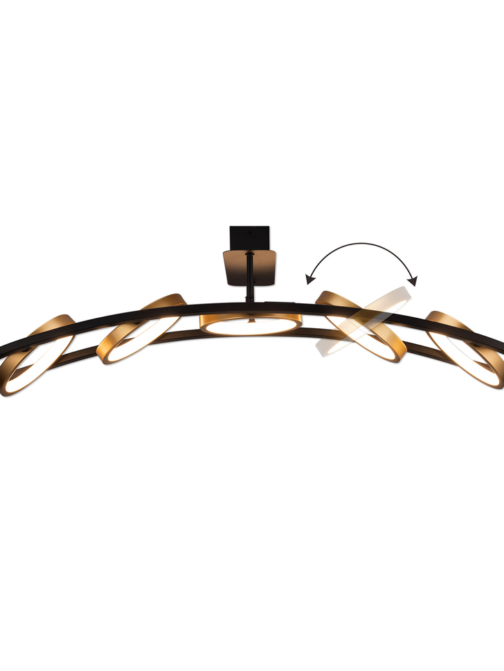 Idolite Tacita 5 Light Led Linear Semi-Flush Ceiling Light In Satin Black/Gold