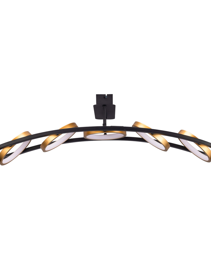 Idolite Tacita 5 Light Led Linear Semi-Flush Ceiling Light In Satin Black/Gold