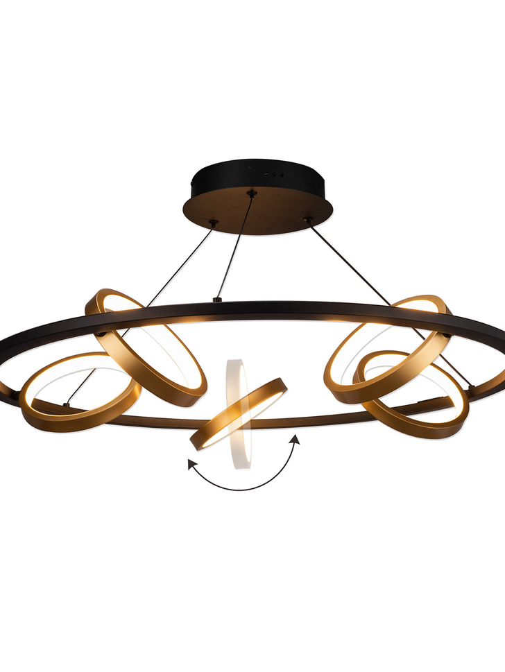 Idolite Tacita 5 Light Led Round Pendant In Satin Black/Gold