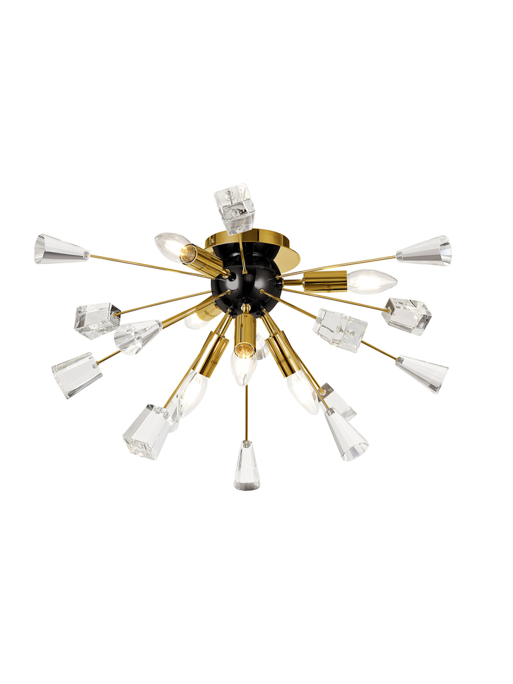 Idolite Zagros Brushed Gold Finish 6 Light Semi Flush Crystal Ceiling Light