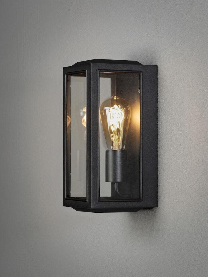 Konstsmide Carpi 7348 Matt Black Exterior Wall Light With Clear Glass Panels