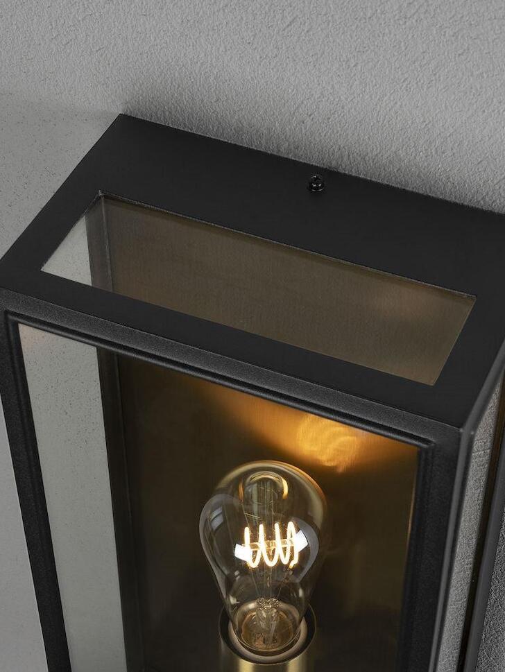 Konstsmide Carpi 7349 Matt Black & Brass Exterior Wall Light With Clear Glass Panels