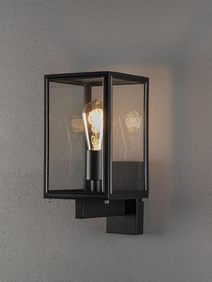 Konstsmide Carpi 7352 Matt Black Exterior Wall Light With Clear Glass Panels