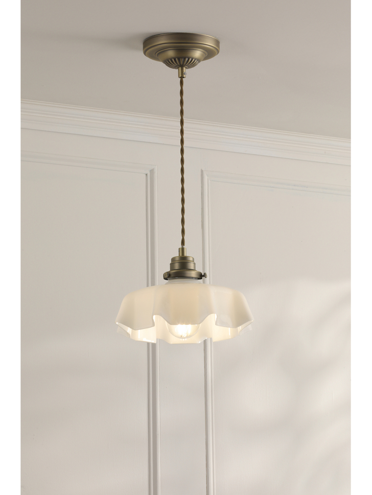 Laura Ashley Banham Pendant Matt Antique Brass and White Glass