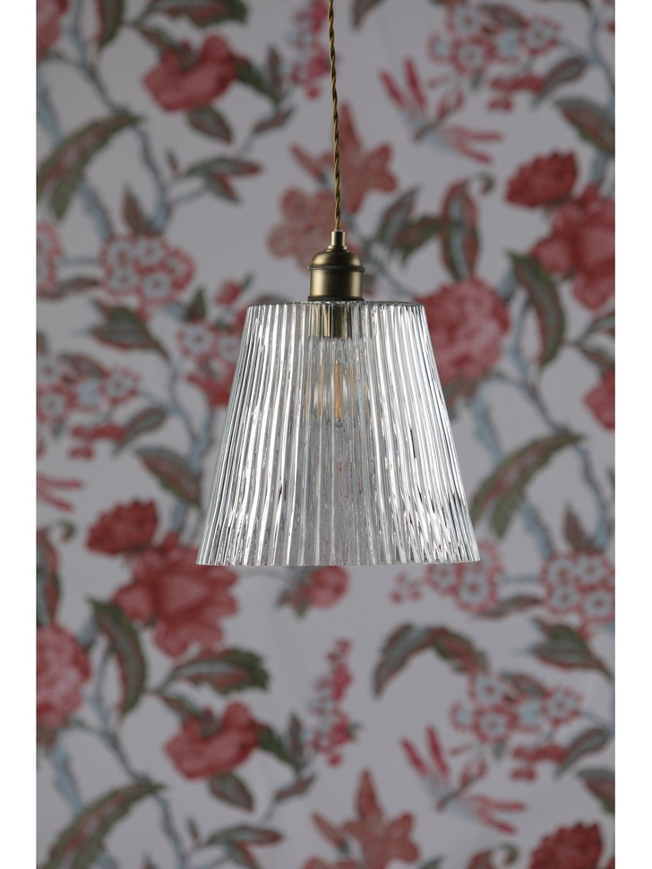 Laura Ashley Callaghan Grand Antique Brass Pendant With Clear Ribbed Glass - LA3756205-Q