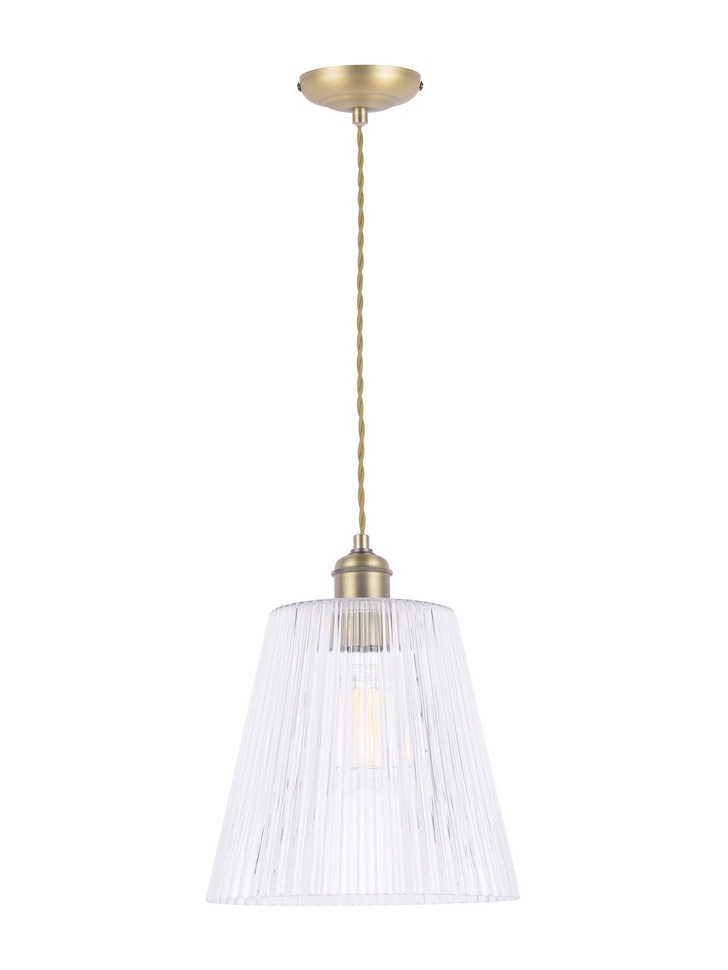 Laura Ashley Callaghan Grand Antique Brass Pendant With Clear Ribbed Glass - LA3756205-Q