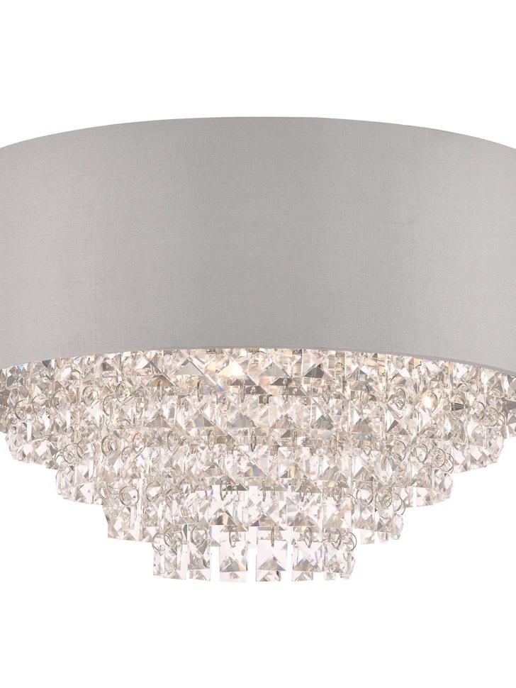 Laura Ashley Carrington 5 Light Flush Crystal Ceiling Light Complete With Grey Shade