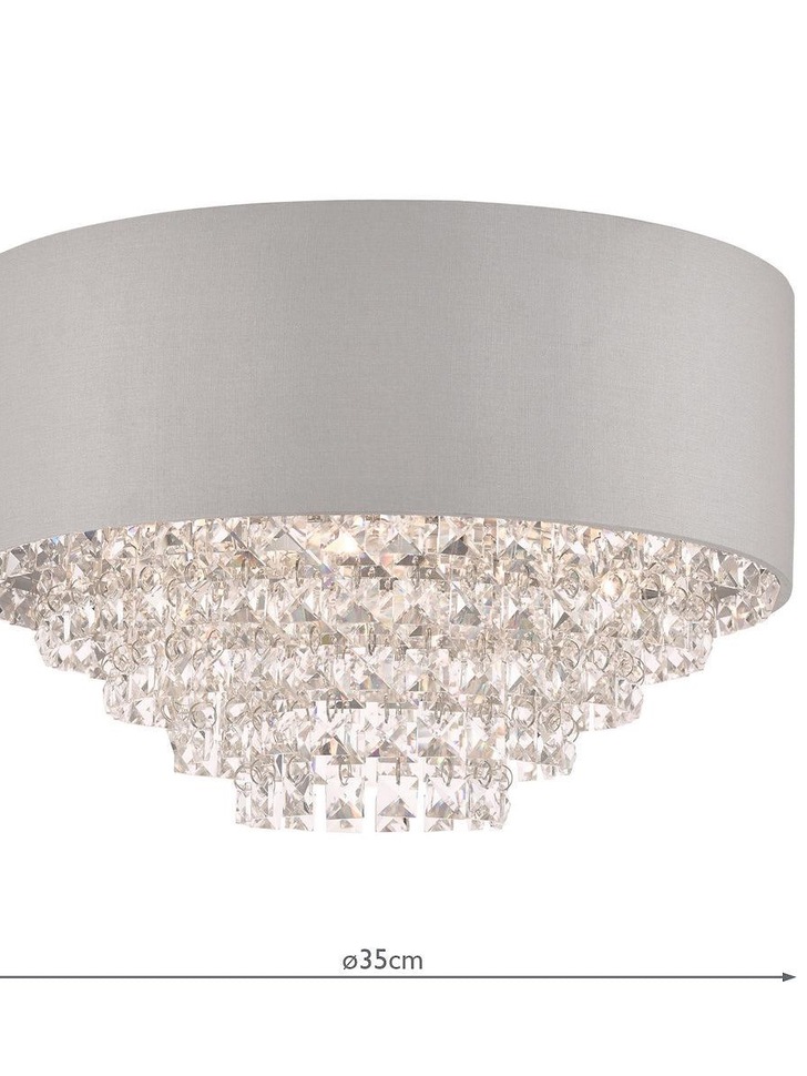 Laura Ashley Carrington 5 Light Flush Crystal Ceiling Light Complete With Grey Shade