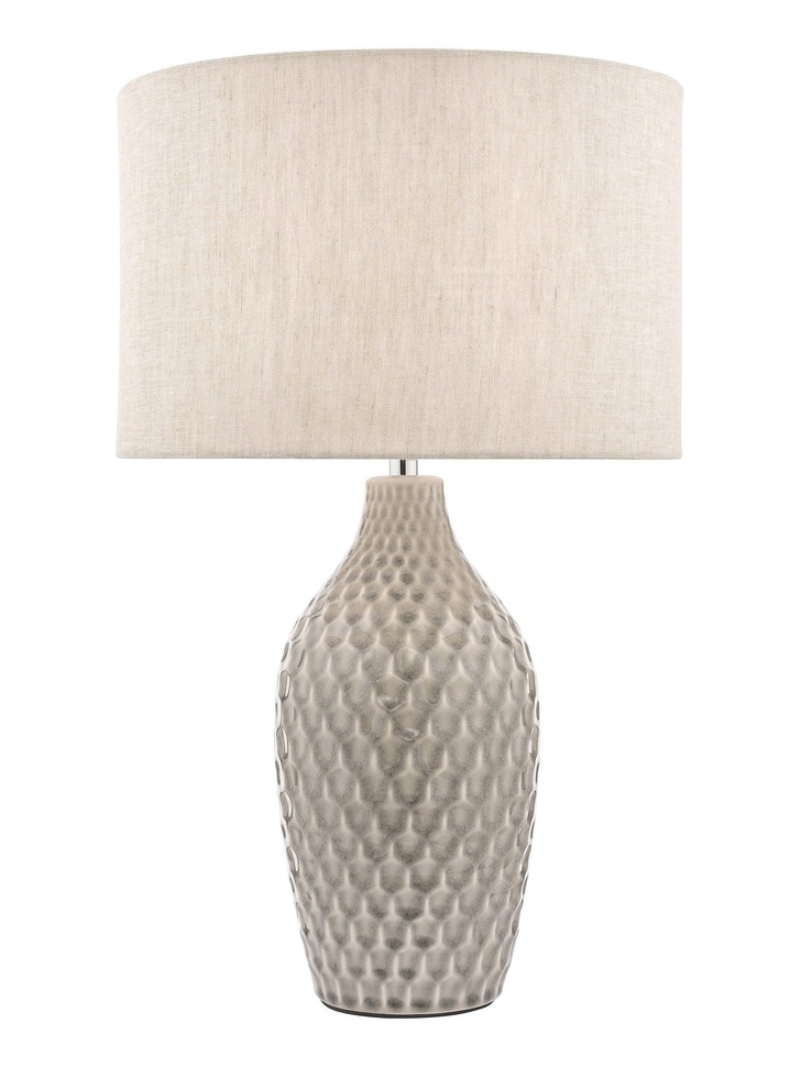 Laura Ashley Heathfield Gloss Grey Ceramic Table Lamp Complete With Natural Shade