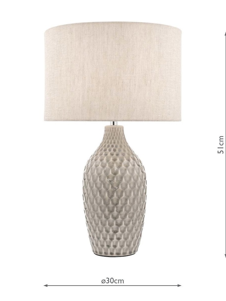 Laura Ashley Heathfield Gloss Grey Ceramic Table Lamp Complete With Natural Shade