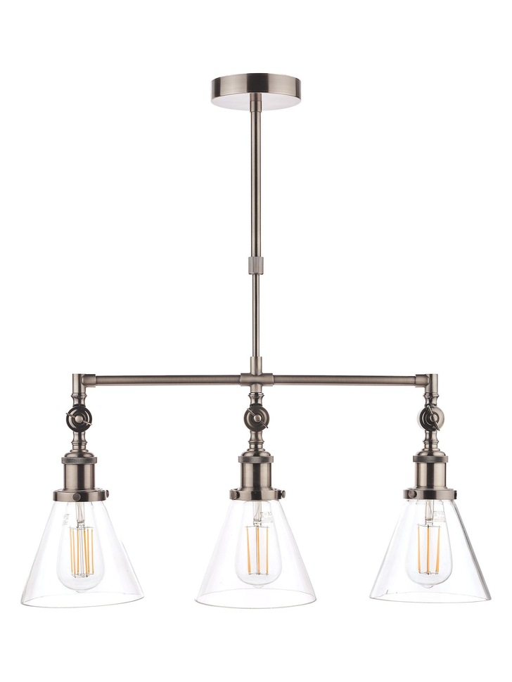 Laura Ashley LA3650343-Q Isaac Industrial Nickel 3 Light Bar Pendant With Clear Glass Shades