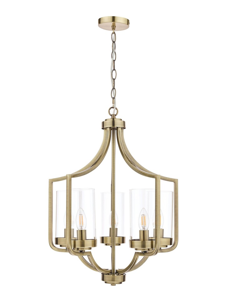 Laura Ashley LA3713708-Q Joseph Antique Brass 5 Light Pendant With Clear Glass Shades