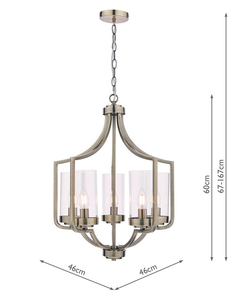 Laura Ashley LA3713708-Q Joseph Antique Brass 5 Light Pendant With Clear Glass Shades