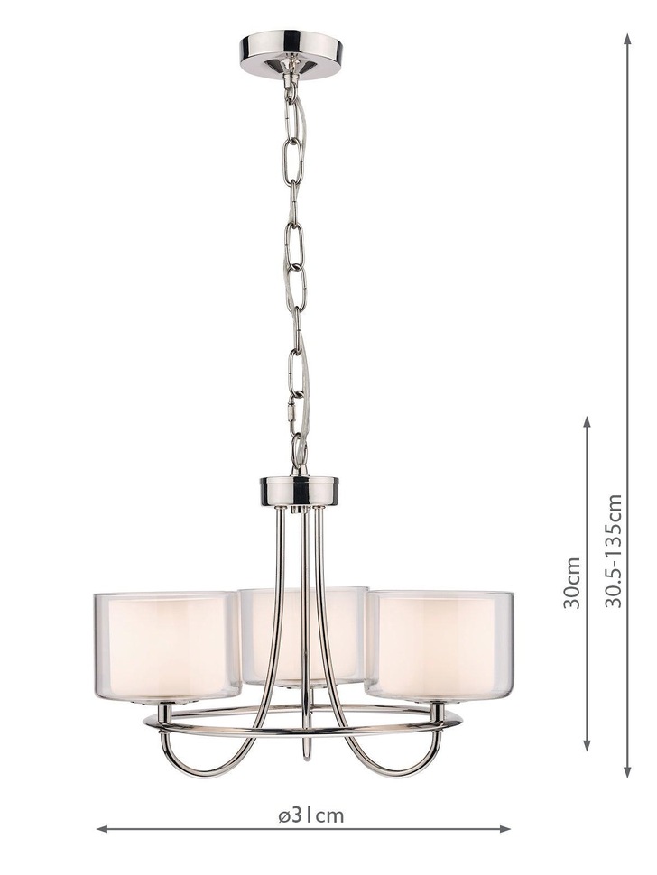 Laura Ashley LA3724943-Q Southwell Polished Nickel 3 Light Chandelier Complete With Opal Glasses