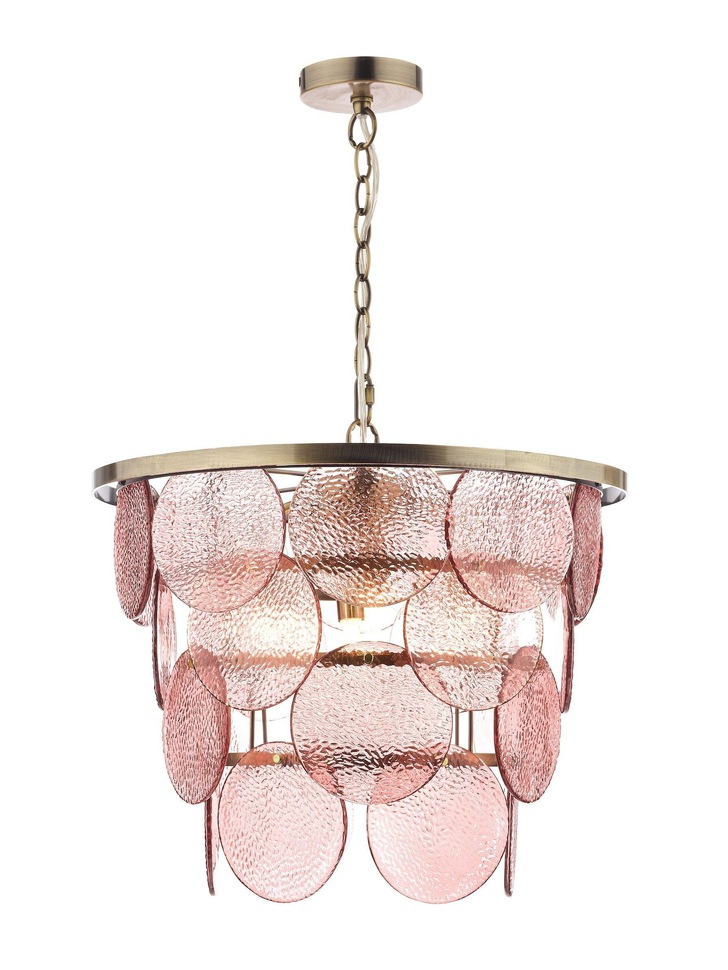 Laura Ashley LA3744090-Q Kiarna Antique Brass 4 Light Pendant With Pink Glass Discs