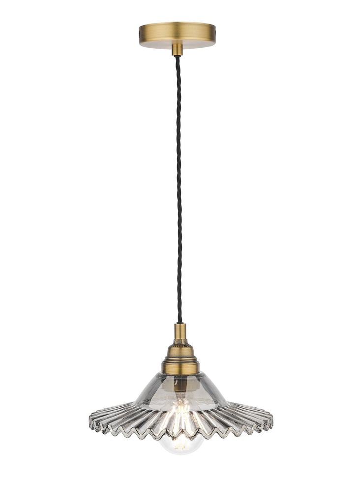 Laura Ashley Pippa Aged Brass Single Pendant Complete With Smoked Glass Shade