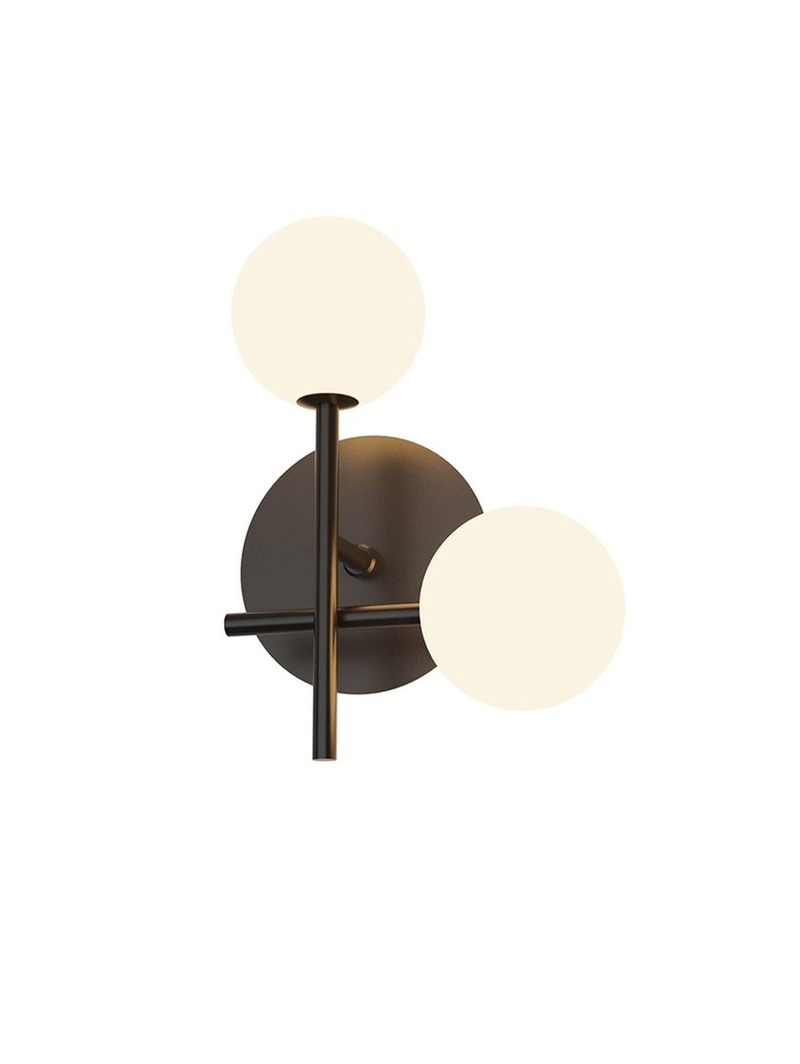 Mantra Cellar 2 Light Wall Lamp Black With Opal Glass Globes